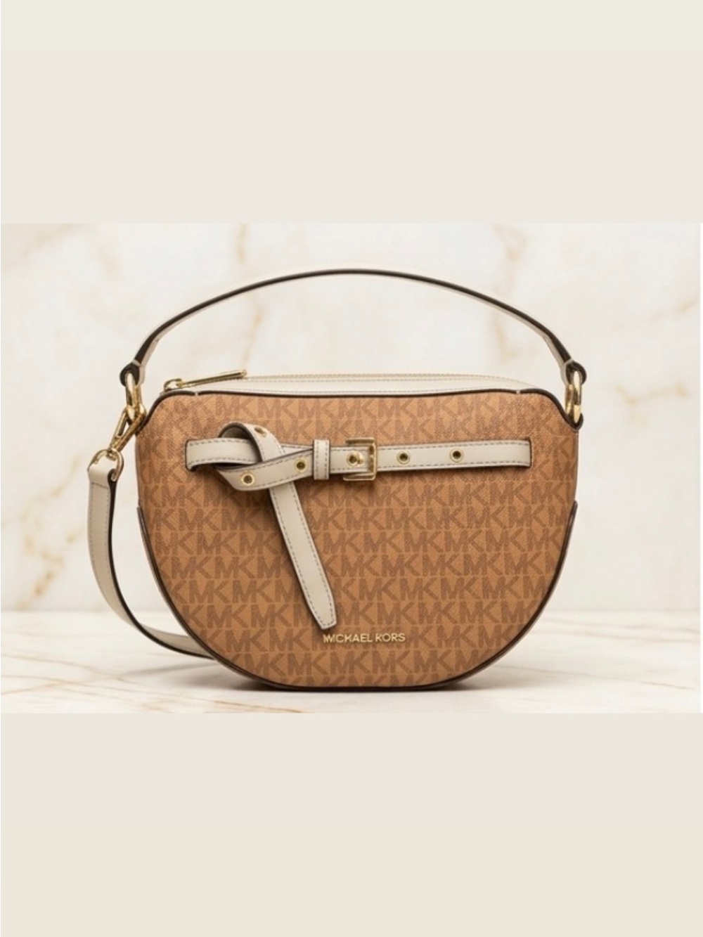 New Michael Kors EMILIA MEDIUM LOGO SHOULDER BAG color Cuoio Multi